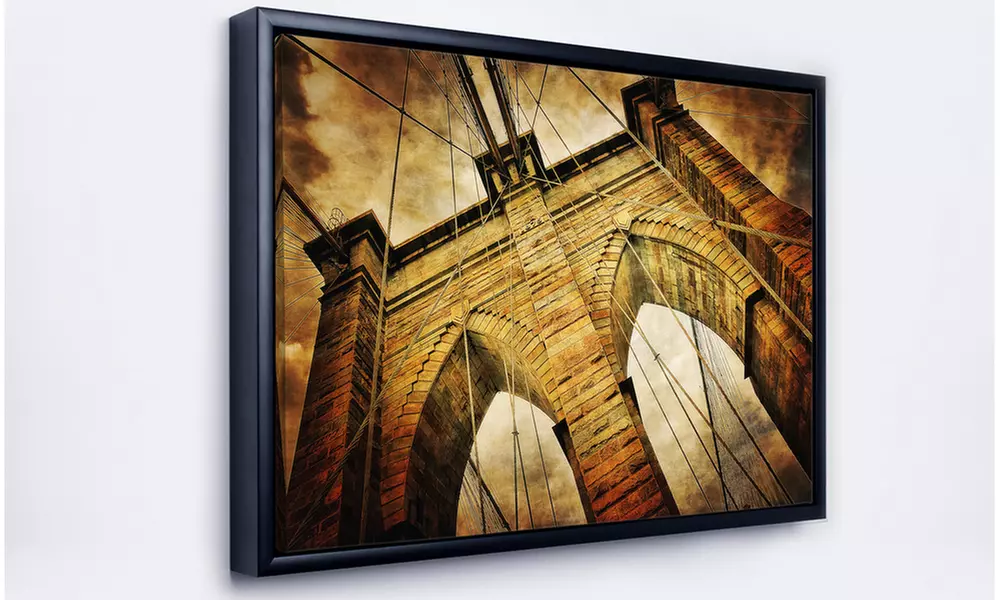 Vintage Brooklyn Bridge - Contemporary Framed Canvas Art Print - Second Medium