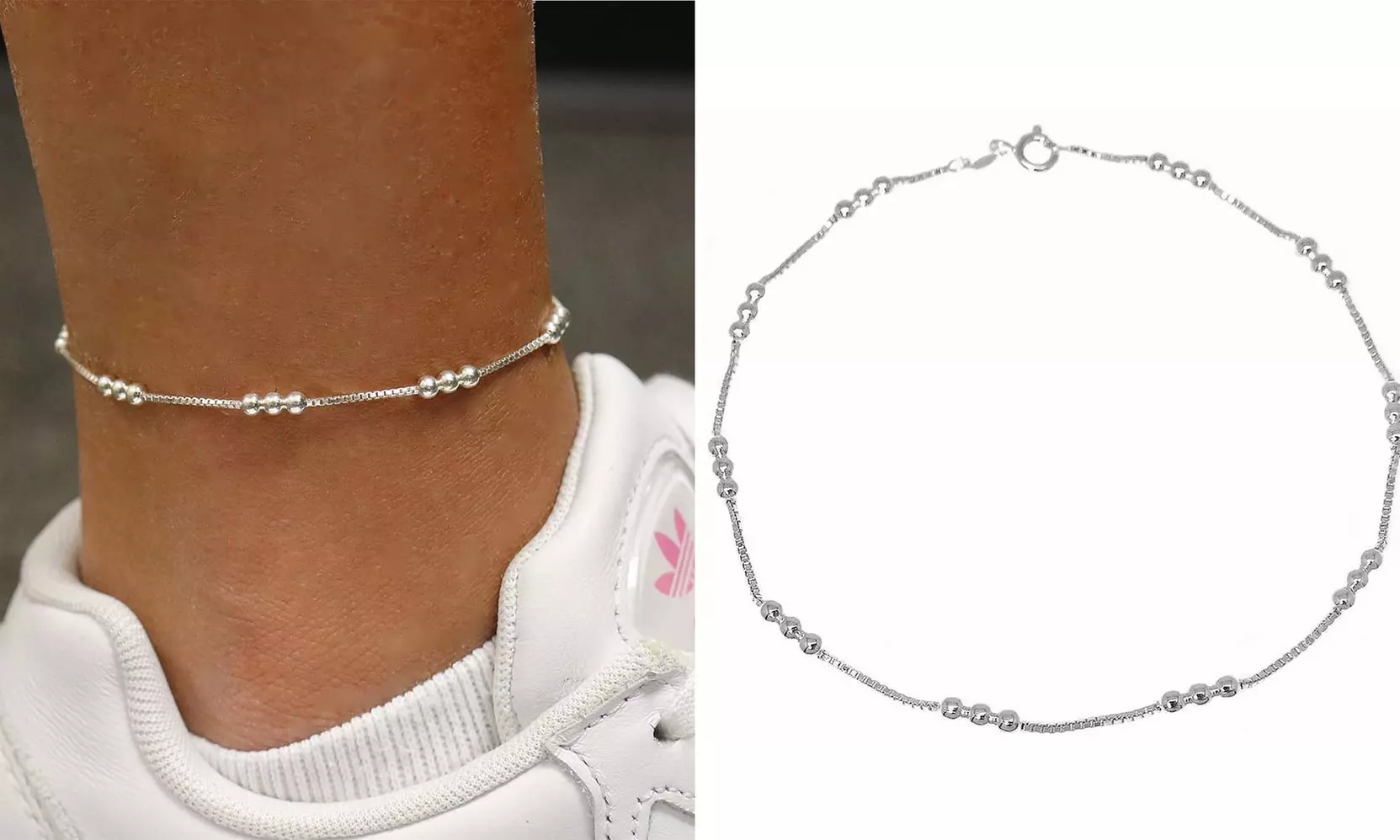 Italian Made Sterling Silver 9 or 10 Inch Triple Bead Anklet