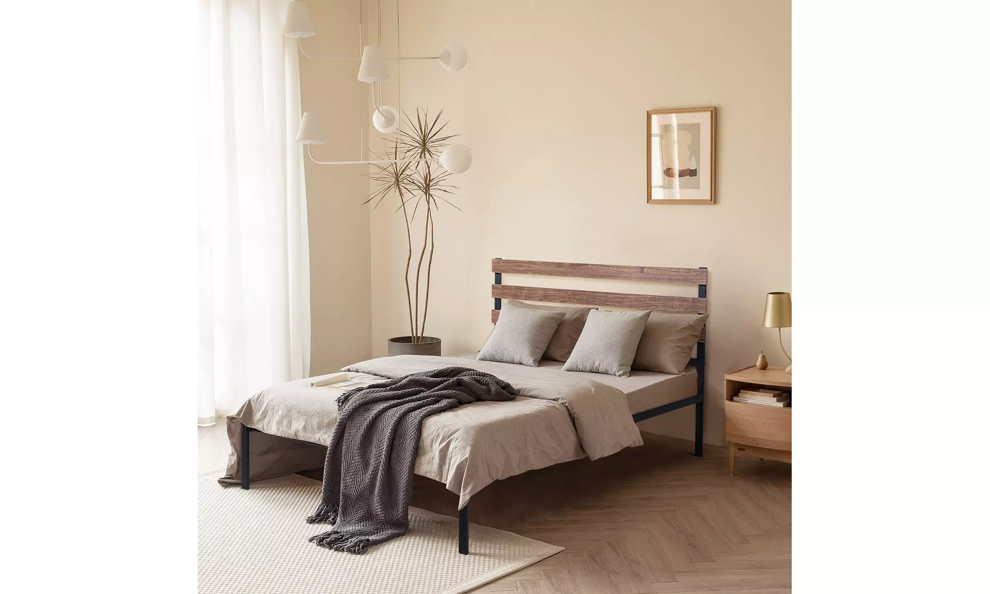 Costway Twin Size Metal Platform Bed Frame Mattress Foundation wooden Headboard - Primary Image