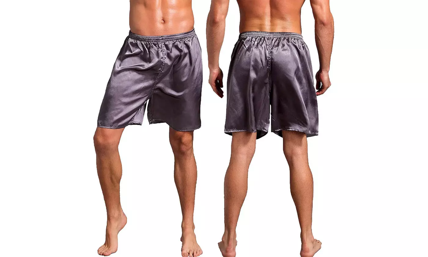 Mens Silk Satin Boxers Shorts with Elastic Waistband Pajama Lounge Shorts (S-XL)