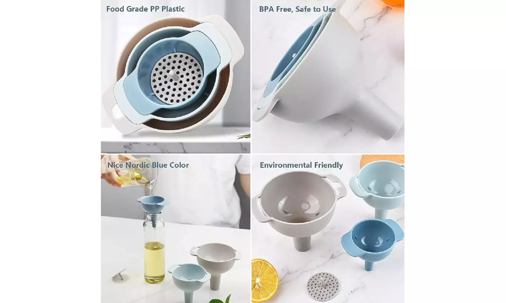 3 Kitchen Funnel Set with Detachable Strainer Filter Oil Funnel for Kitchen Use - Second Medium