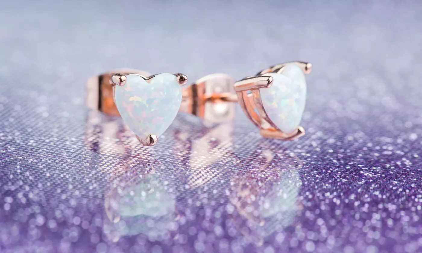 Fire Opal Heart Stud Earring in 18K Rose Gold Plating - Primary Image