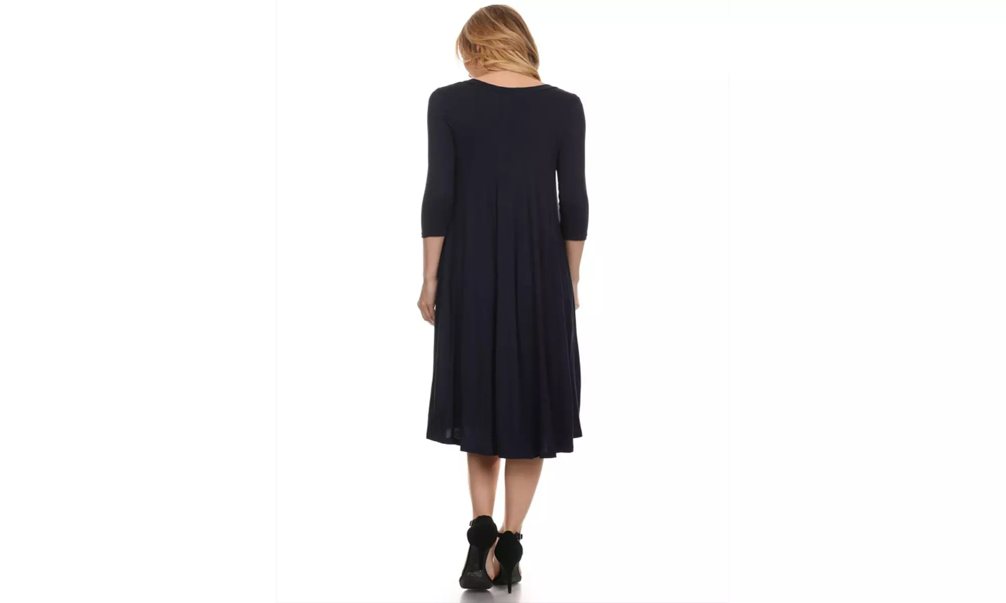 Women's Solid Casual Comfy 3/4 Sleeve Loose Fit A-line Midi Dress