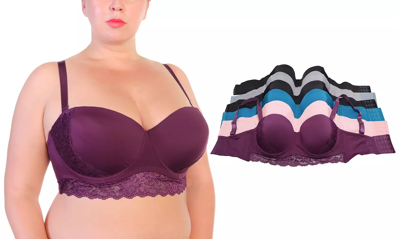 6-Pack Wired, Padded Convertible D-DD-DDD Cup Bras with Lace Accent - Primary Image