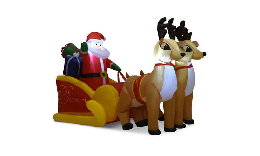 Image 8: 7 Ft Waterproof Inflatable Double Deer w/ Sled Christmas Decoration