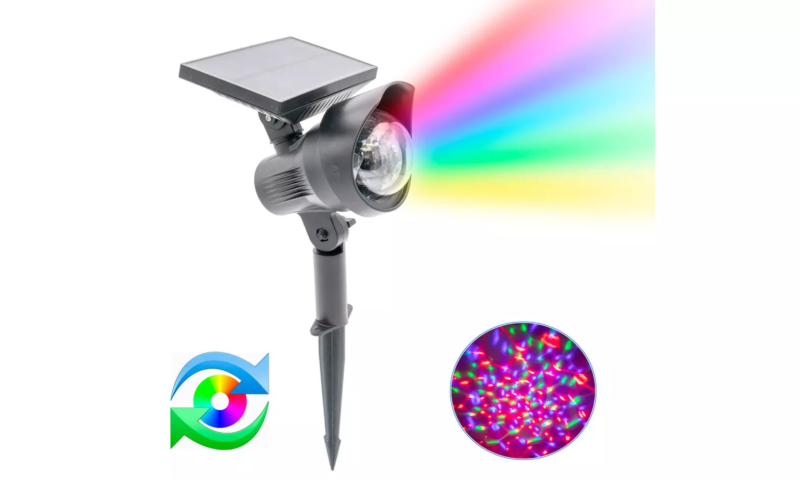 Solar Rotating RGB Color LED Spotlight - Rotating Color Changing Disco Lights - Primary Image
