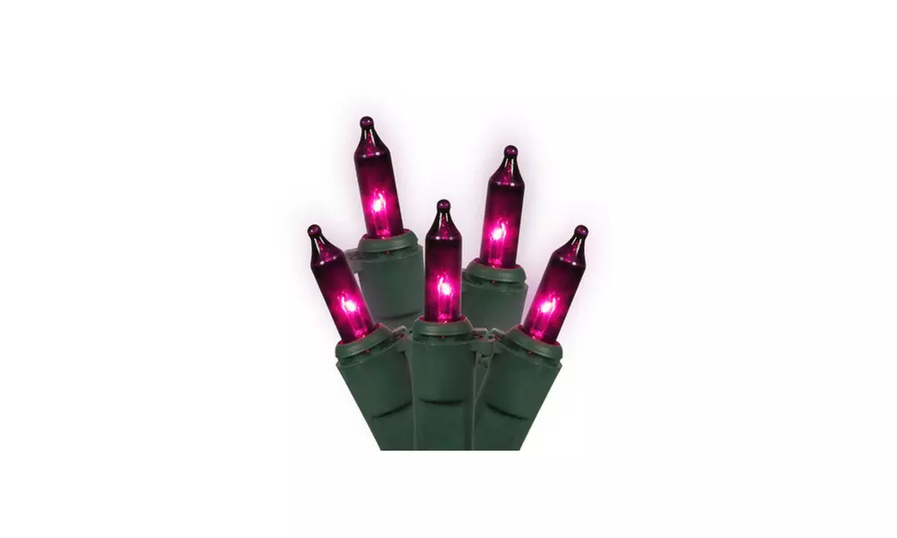 QTY 100 Pink Purple Mini Xmas Lights - Green Wire - Primary Image