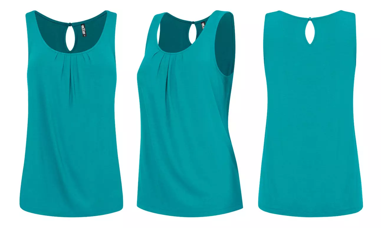 Made By Johnny Women's Pleated Front Scoop Neck Shell Tank