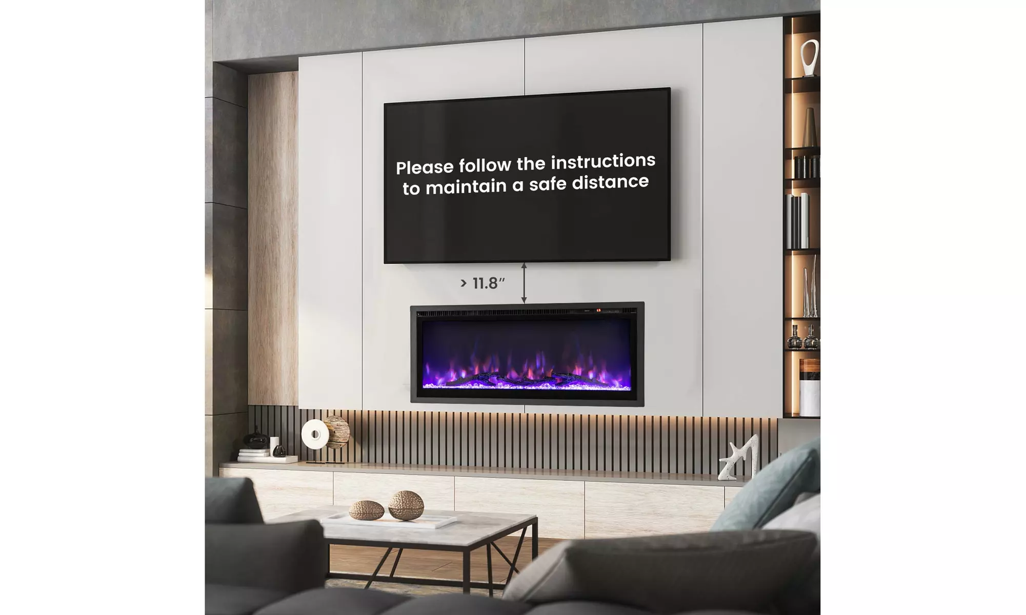 Costway 36"/42"/50" Electric Fireplace Recessed Wall Mounted Freestanding