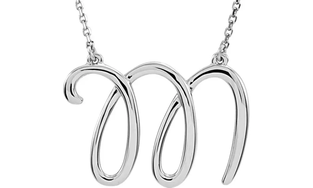 Paris Jewelry White Gold Plated M Script Initial Necklace - Primary Image