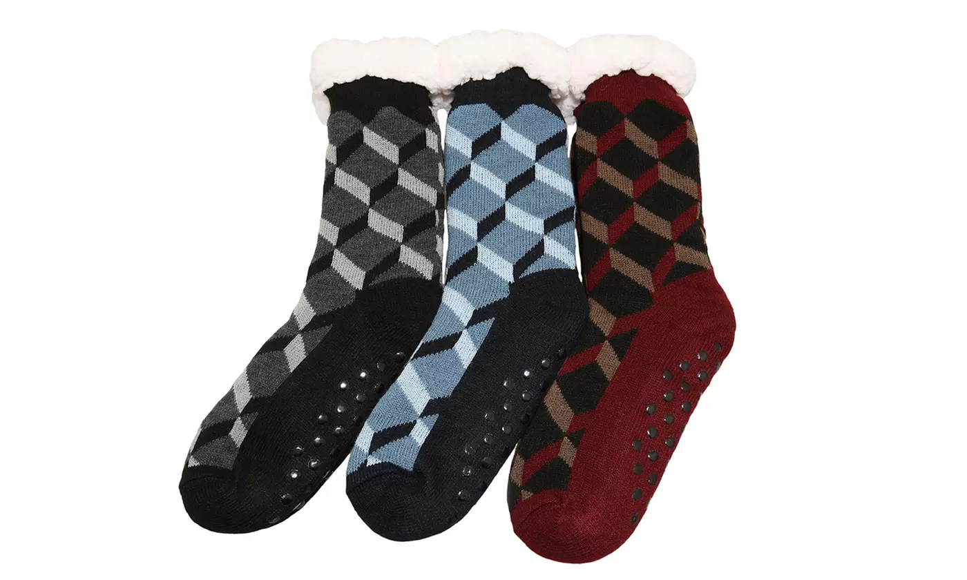 Mens Winter-Weight Sherpa-Lined Knitted Thermal Crew Socks (3-Pair Pack)