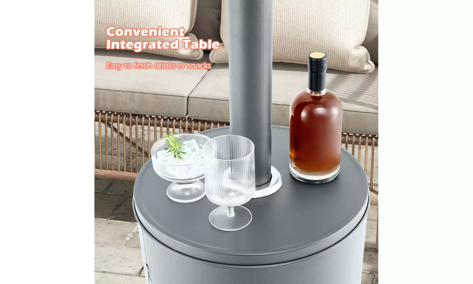 50,000 BTU Patio Heater with Wheels Round Table Design & Stainless Steel Burner
