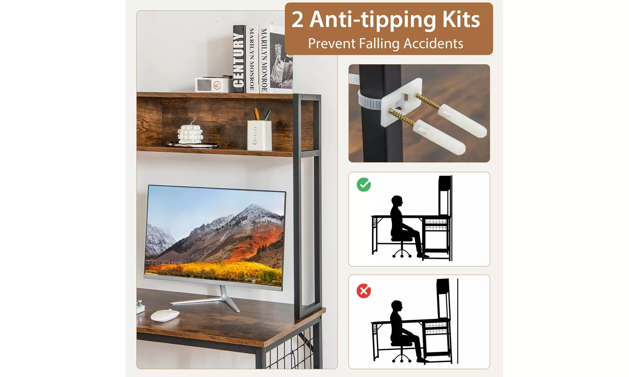 L-shaped Desk with Power Outlet Large Corner Desk Converts to 2-Person Long Desk