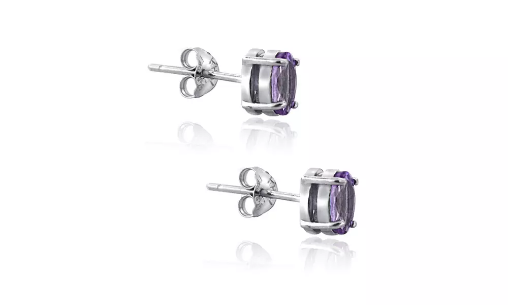 1 Cttw Amethyst 6x4 Oval Stud Earrings in Sterling Silver