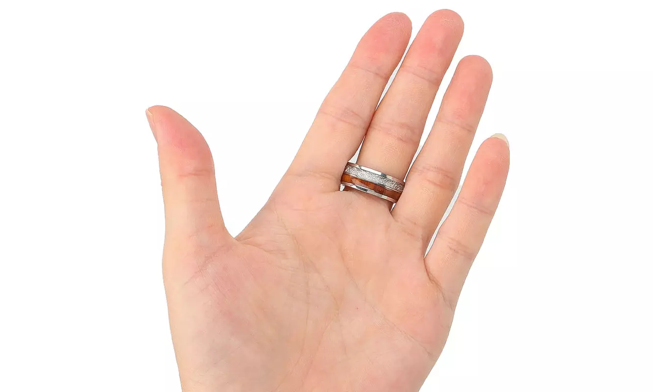 Men's Tungsten Mother of Pearl & Koa Wood Band Ring for Polished Comfort Fit