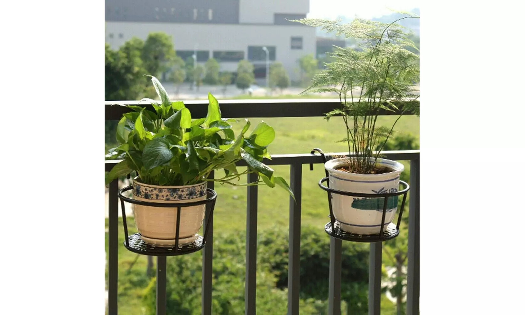 Iron Art Hanging Baskets Holder Flowers Rack Home Balcony Fence Planter