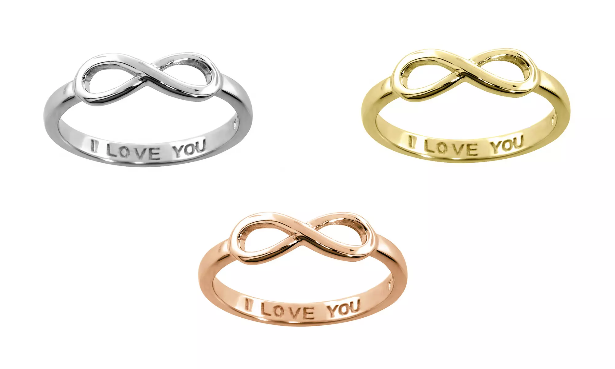 Engraved I Love You Infinity Promise Rings in Solid Sterling Silver 