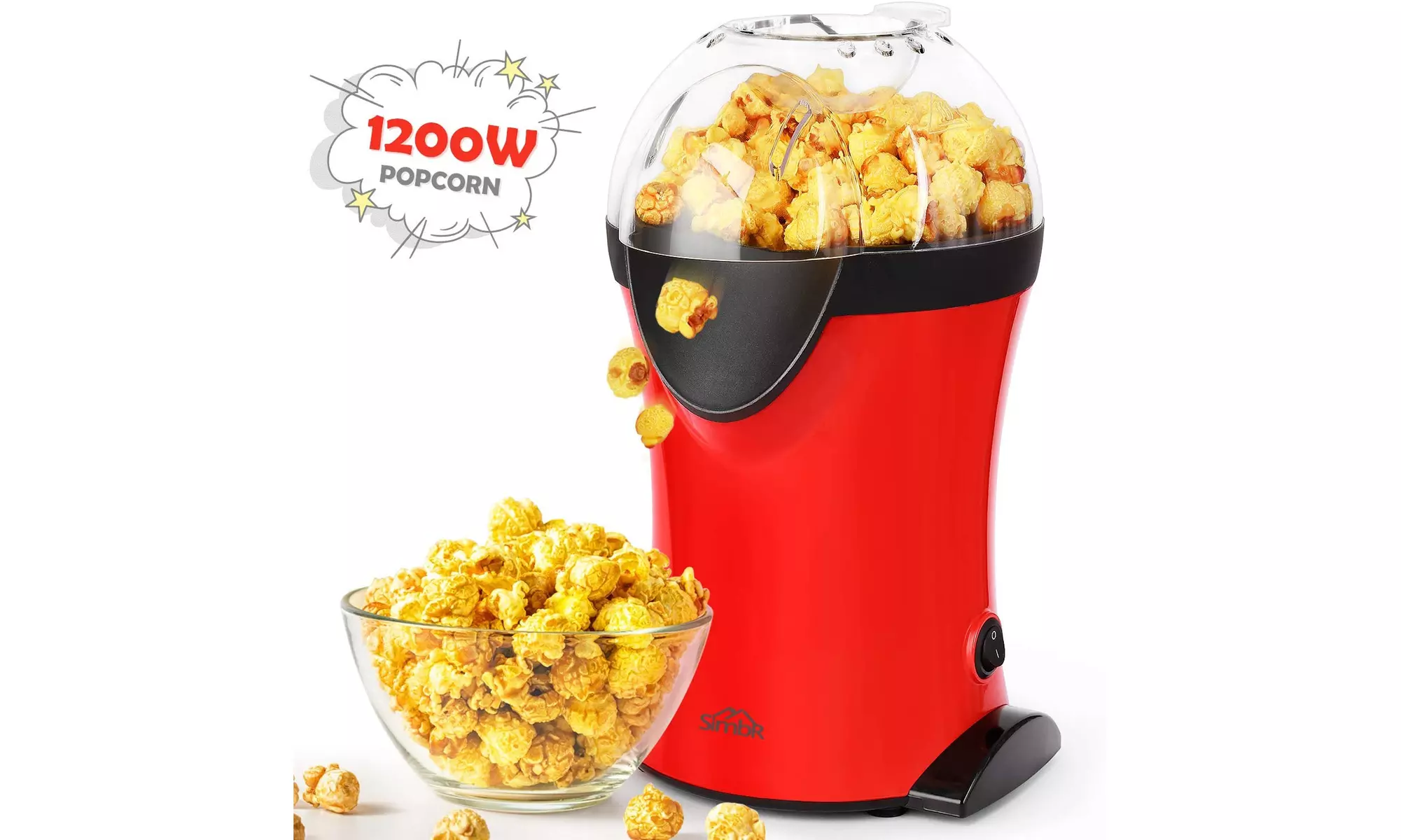 SIMBR hot air popcorn machine with measuring spoon and large lid - Primary Image