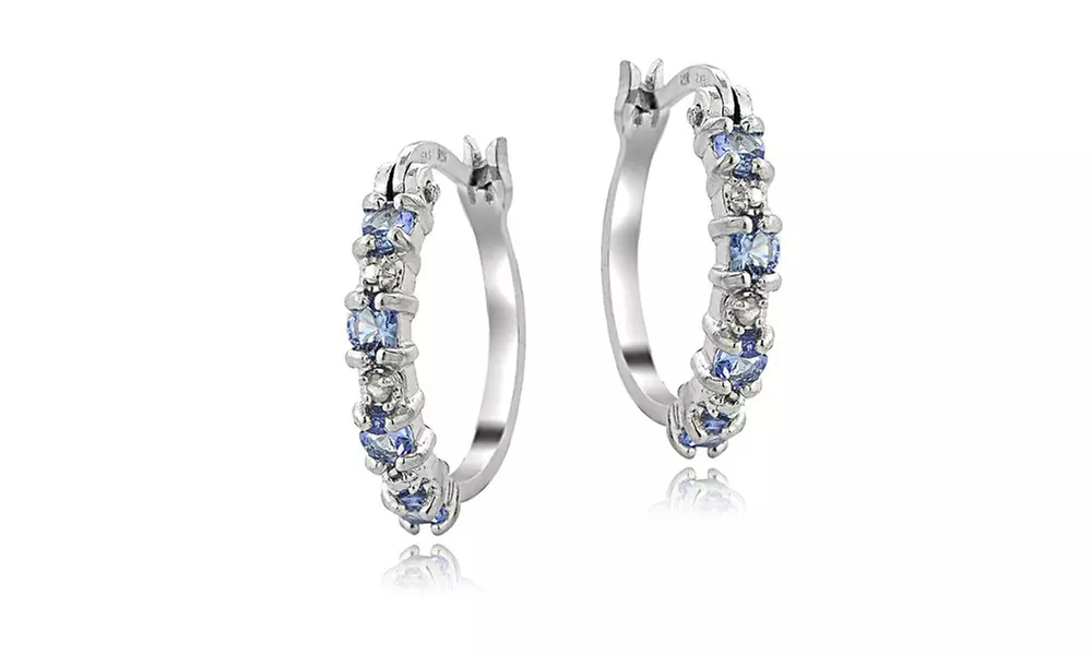 Genuine Tanzanite and Diamond Accent Hoop Earrings in Sterling Silver