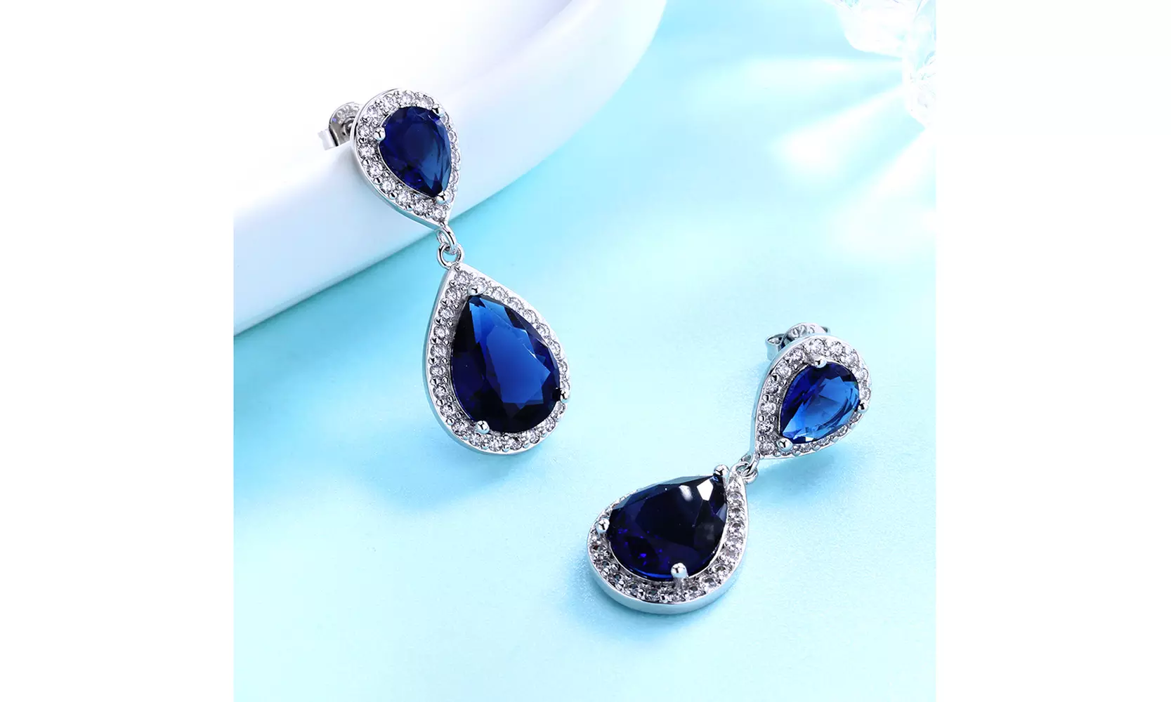 18 Karat White Gold Sapphire Teardrop Drop & Dangle Earrings