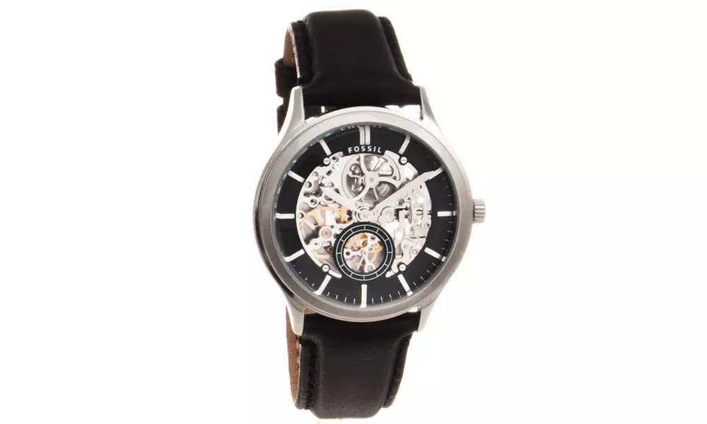 Fossil Men's 'Ansel' Leather Strap Automatic Movement Watch - Primary Image
