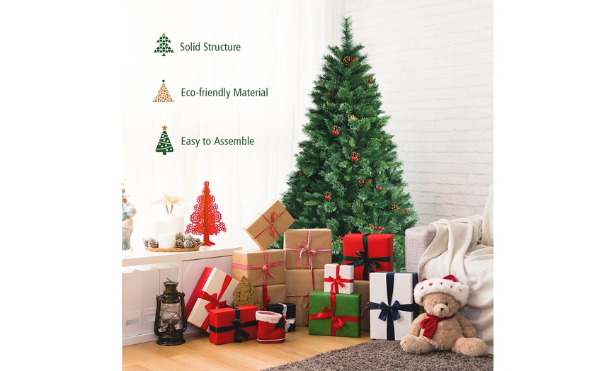 Costway 6ft Pre-lit Hinged Artificial Christmas Tree W/ Pine Cones ...