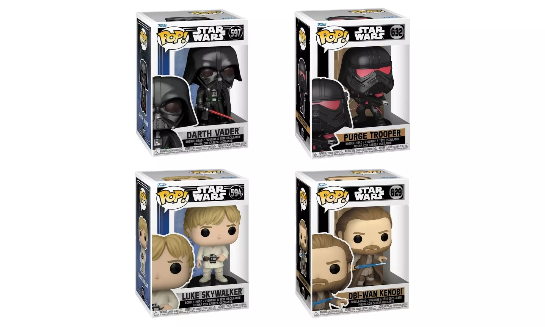 Funko Pop! 4 Pck Star Wars Bobble-Heads Darth Vader Purge Trooper Luke & Obi-Wan - Second Medium