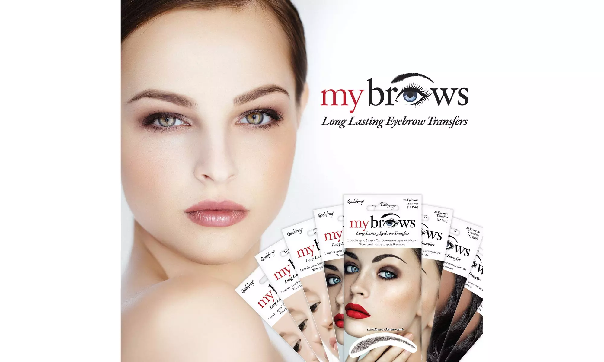 Godefroy MyBrows Long Lasting Eyebrow Transfers Natural Black 12-Pairs of Brows - Primary Image