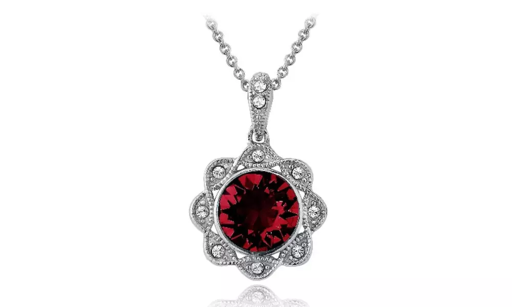 Red & Clear Halo Flower Pendant Necklace Made with European Crystals - Primary Image
