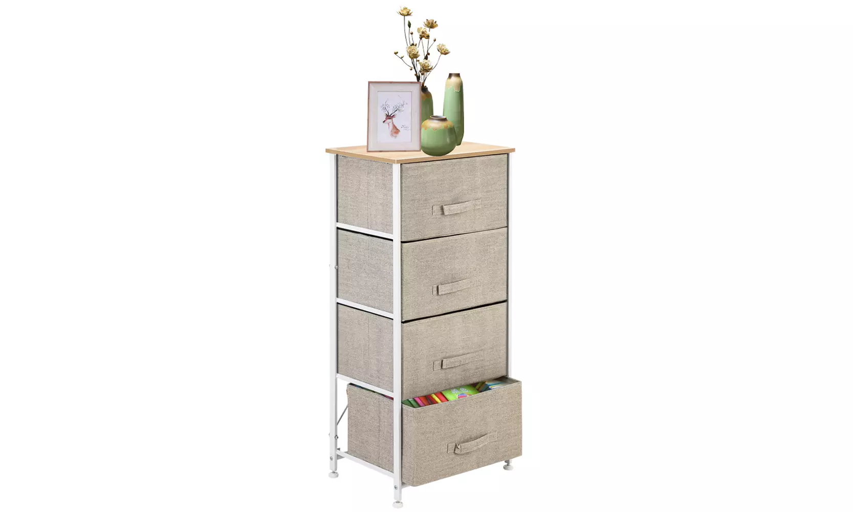 Wooden Top 4-Tier Dresser Tower with 4 Drawers Side Table Nightstand - Second Medium