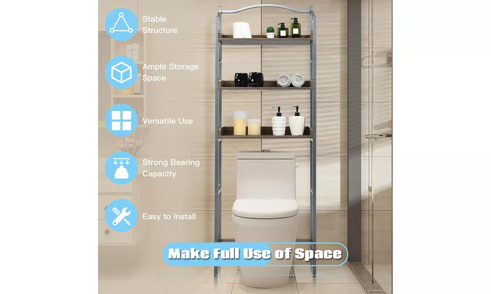 Costway 3-Tier Bathroom Spacesaver Storage Rack