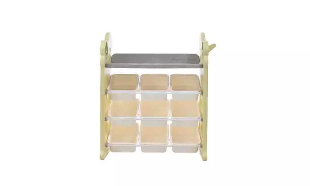 Kids Toy Storage Organizer with 9 Bins, Multi-functional Nursery Organizer - Primary Image