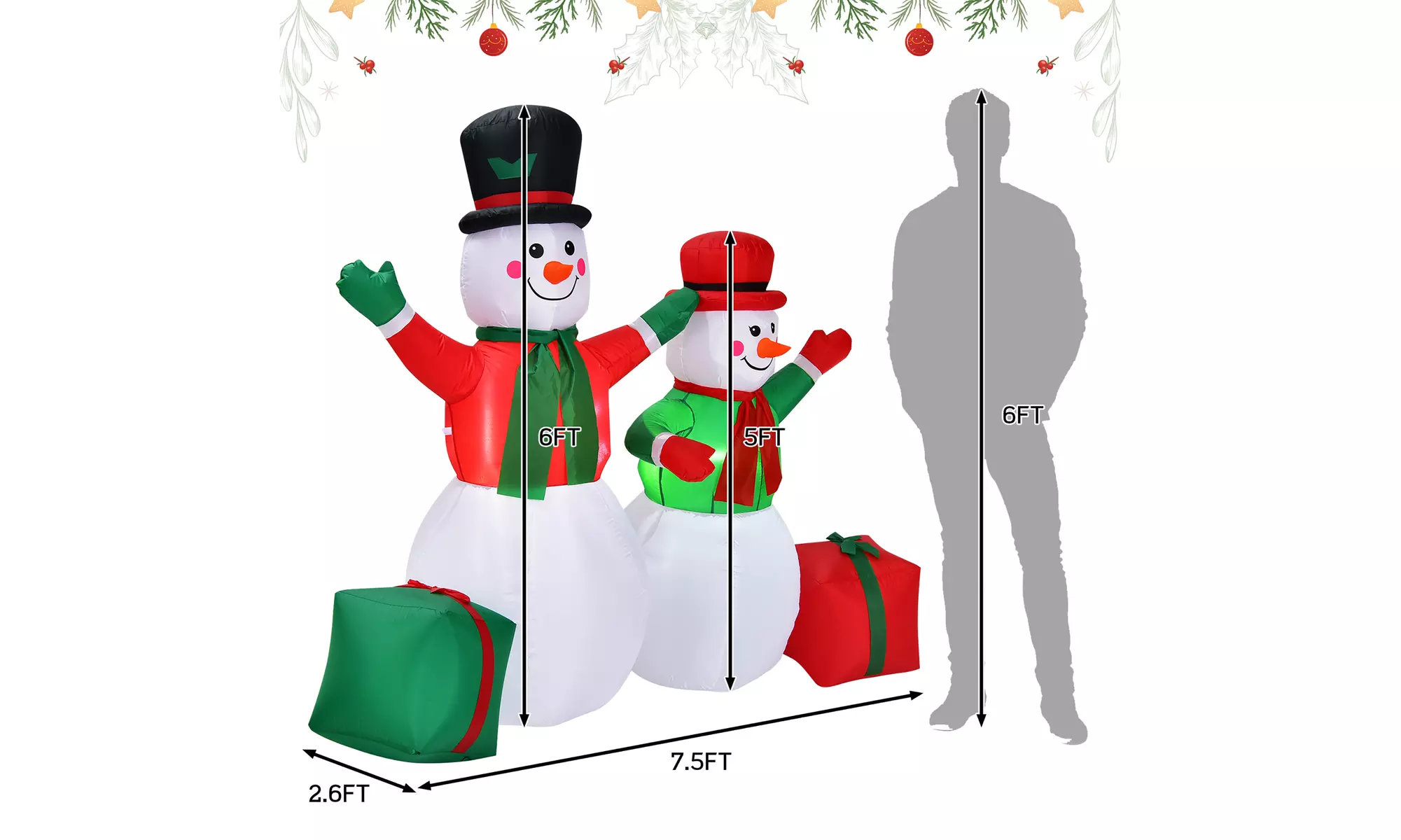 Costway 6Ft & 5Ft Christmas Inflatable Snowmen Blow Up Christmas Decoration
