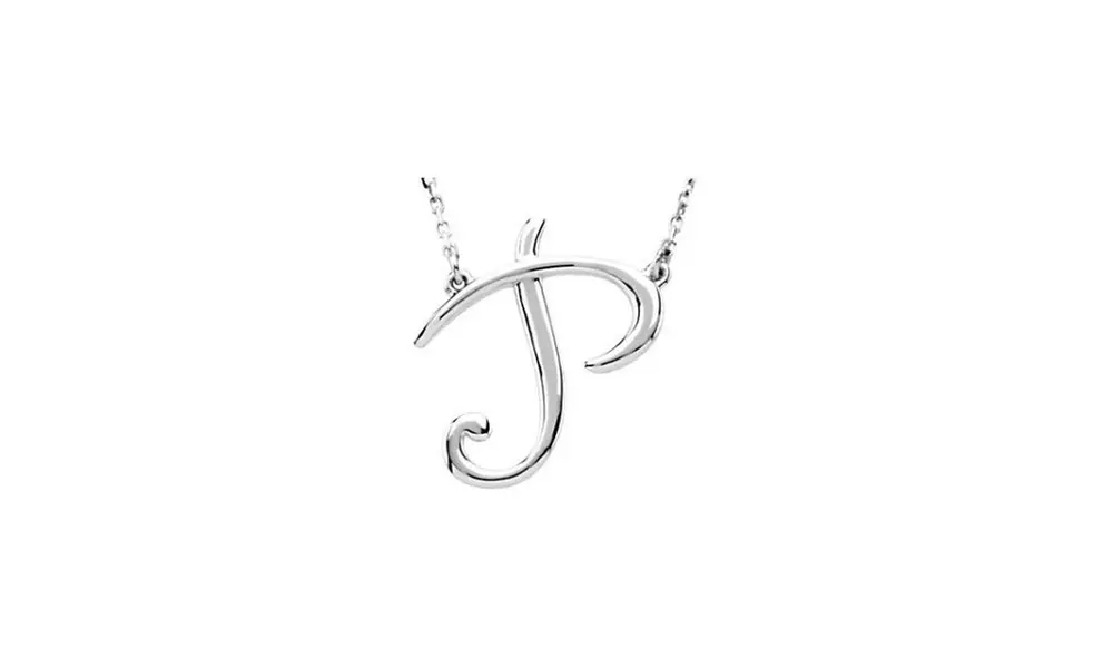 White Gold Plated P Script Initial 16 inch Necklace