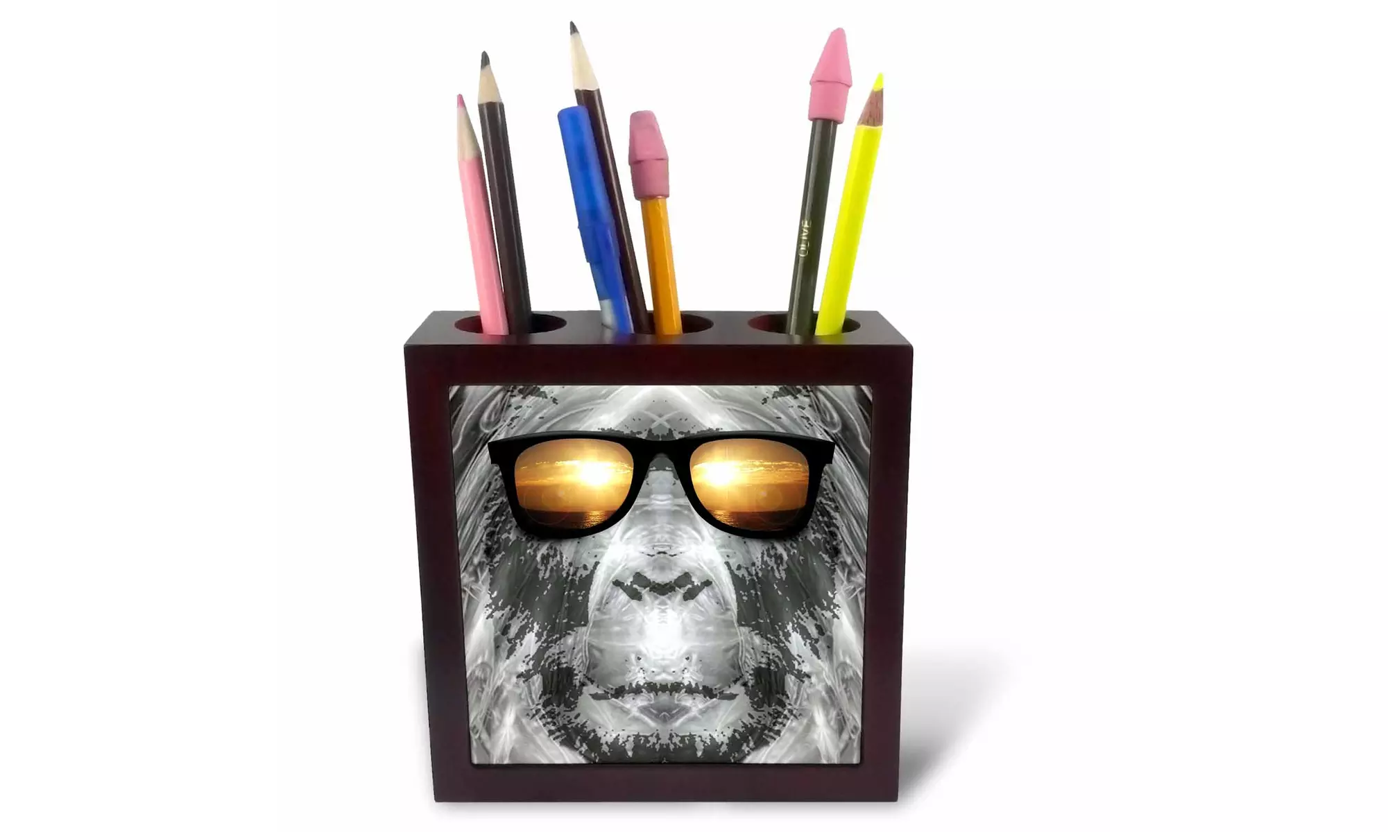 Tile Pen Holder - Bigfoot In Shades Bigfoot or Sasquatch is pictured in style - Primary Image