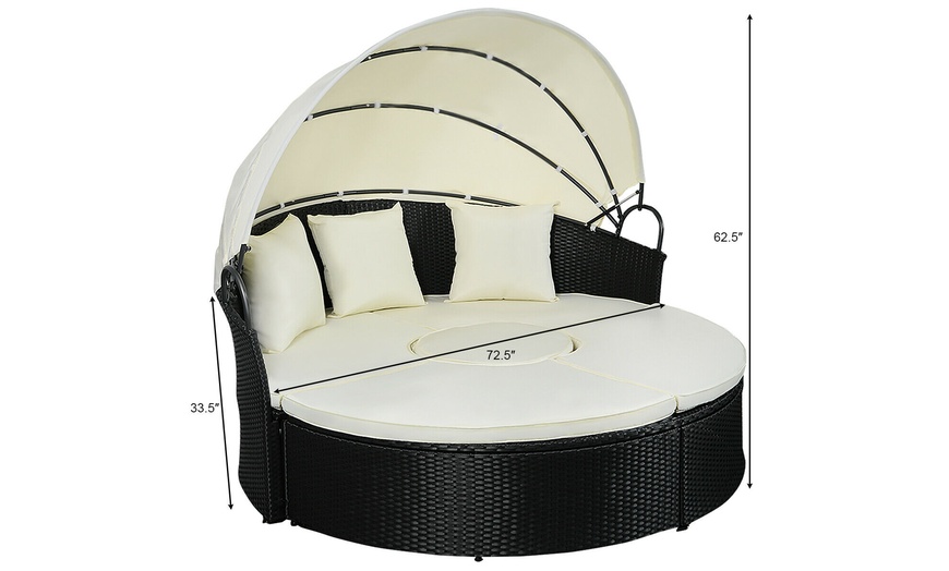 Daybed Patio Sofa Furniture Round Retractable Canopy Wicker Rattan