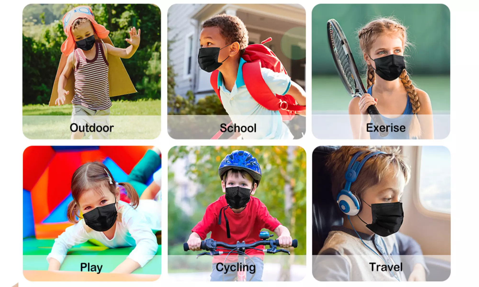 Kids Black Disposable 3-Ply Safety Face Mask ( 50, 100 or 200-Pack) - Second Medium