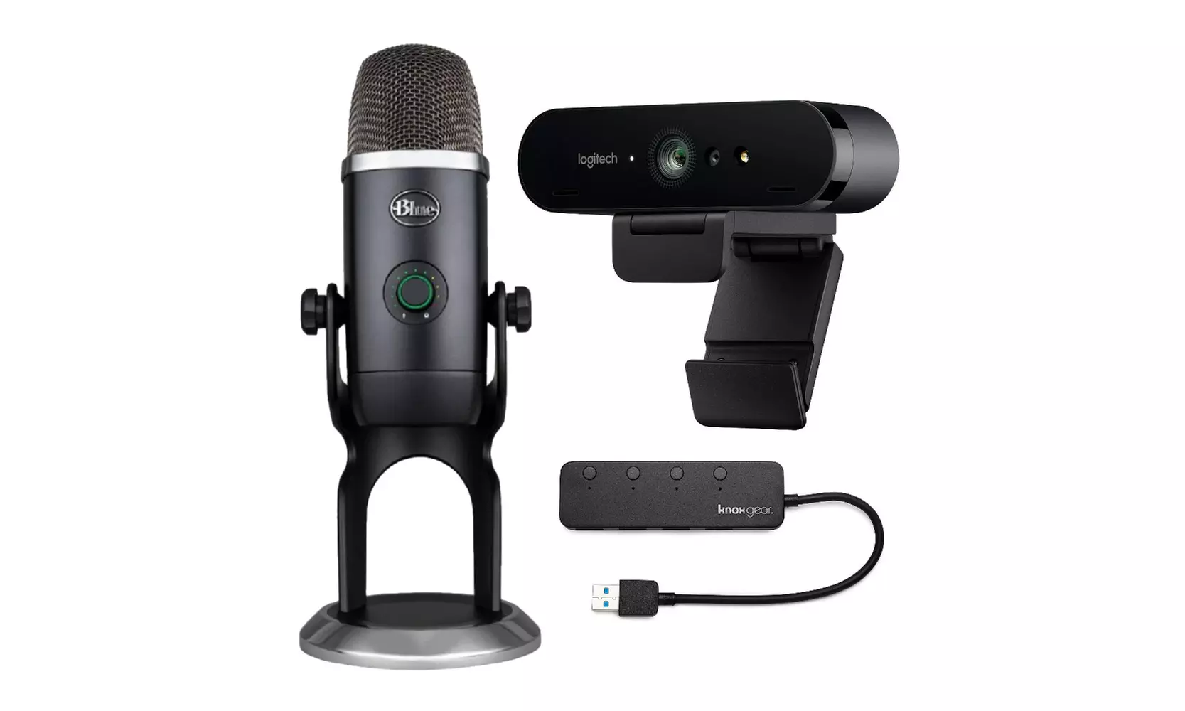Blue Yeti-X USB Mic (Dark Gray) with Logitech Brio UHD Webcam and 4-Port USB Hub - Primary Image