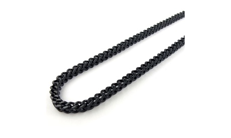 Men'sAll Black Rhodium Plated Franco Chain Other Black 24 Inch Stainless Steel