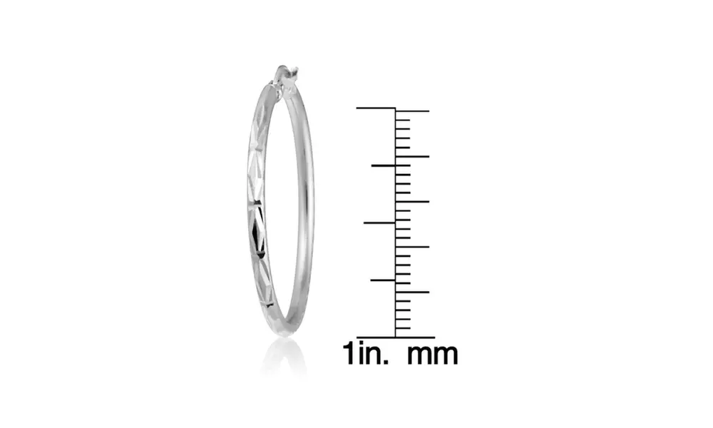 Sterling Silver 2mm Diamond Cut High Polished Round Hoop Earrings, 30mm