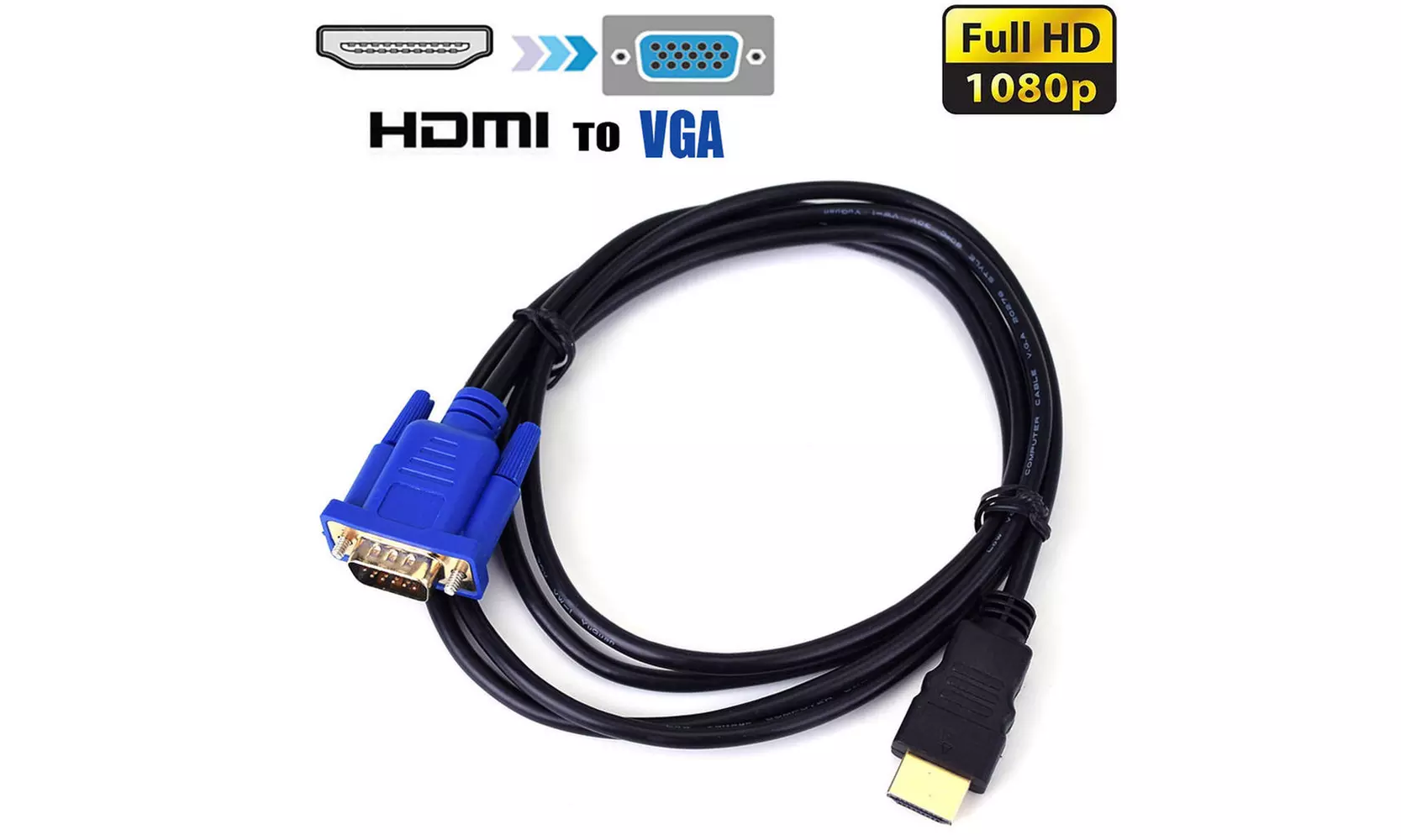 HDMI to VGA M2M 15 Pin 1080P 6FT Video Adapter Cable For HDTV DVD BOX Computer - Primary Image