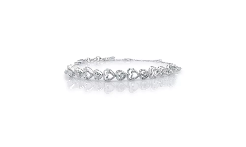 Diamond Accent Fashion Double Heart Link Bracelet in Sterling Silver By DeCarat - Primary Image