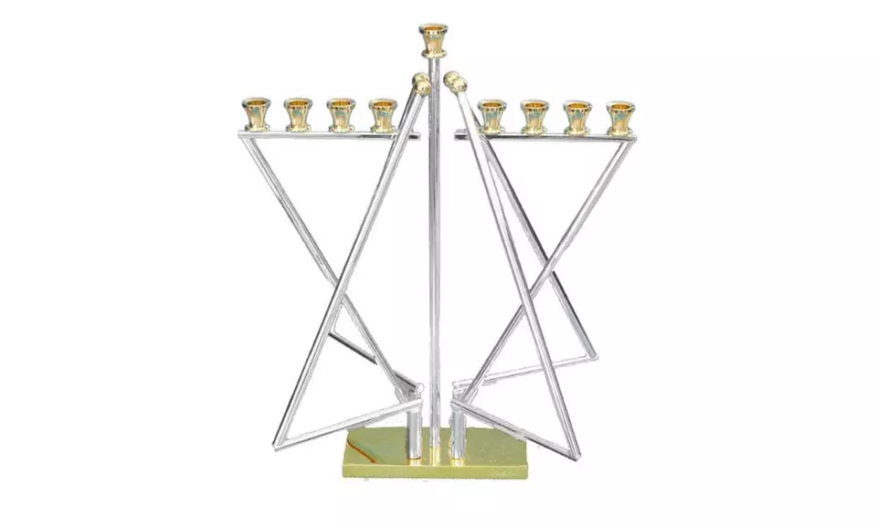 Hanukkah, Menorah, 24K Gold & Silver Plated,Star of David Movable Design - Primary Image