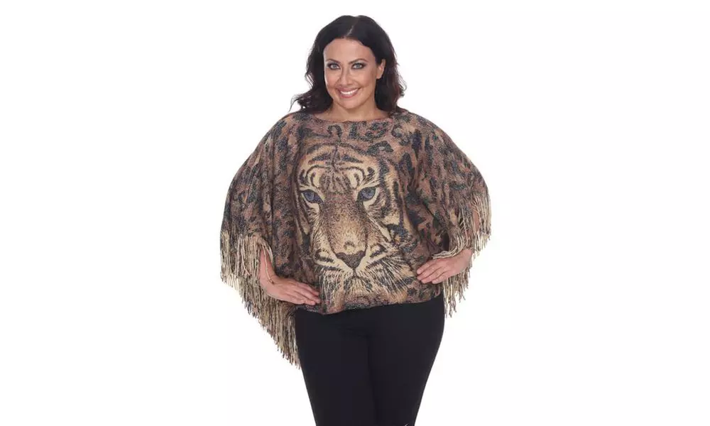 Plus Size Tiger Print Poncho - Primary Image
