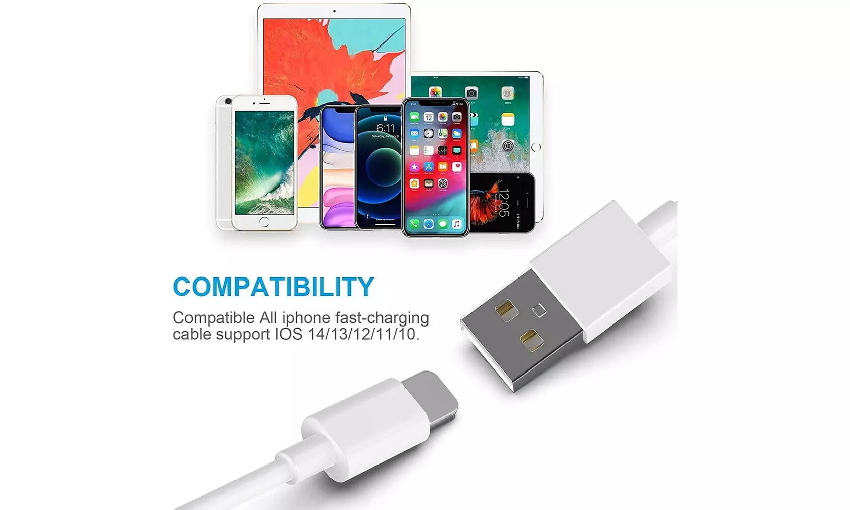 USB Data Sync Cable Cord Charger 3/6FT For iPhone/iPad Faster Charger - Primary Image