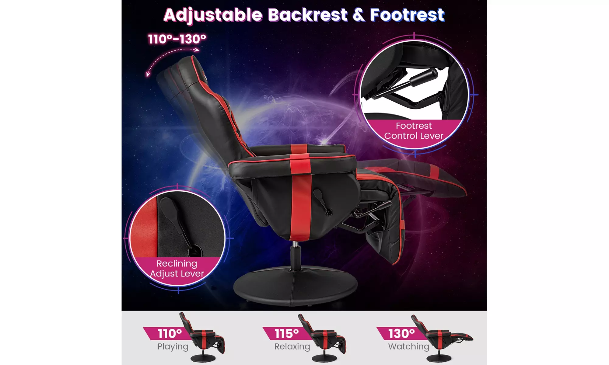 Costway Massage Gaming Chair - Adjustable Racing Swivel Chair with Cup Holder