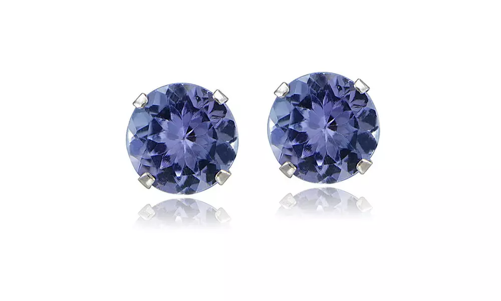 1.00ct TGW Tanzanite Round 14K White Gold Stud Earrings