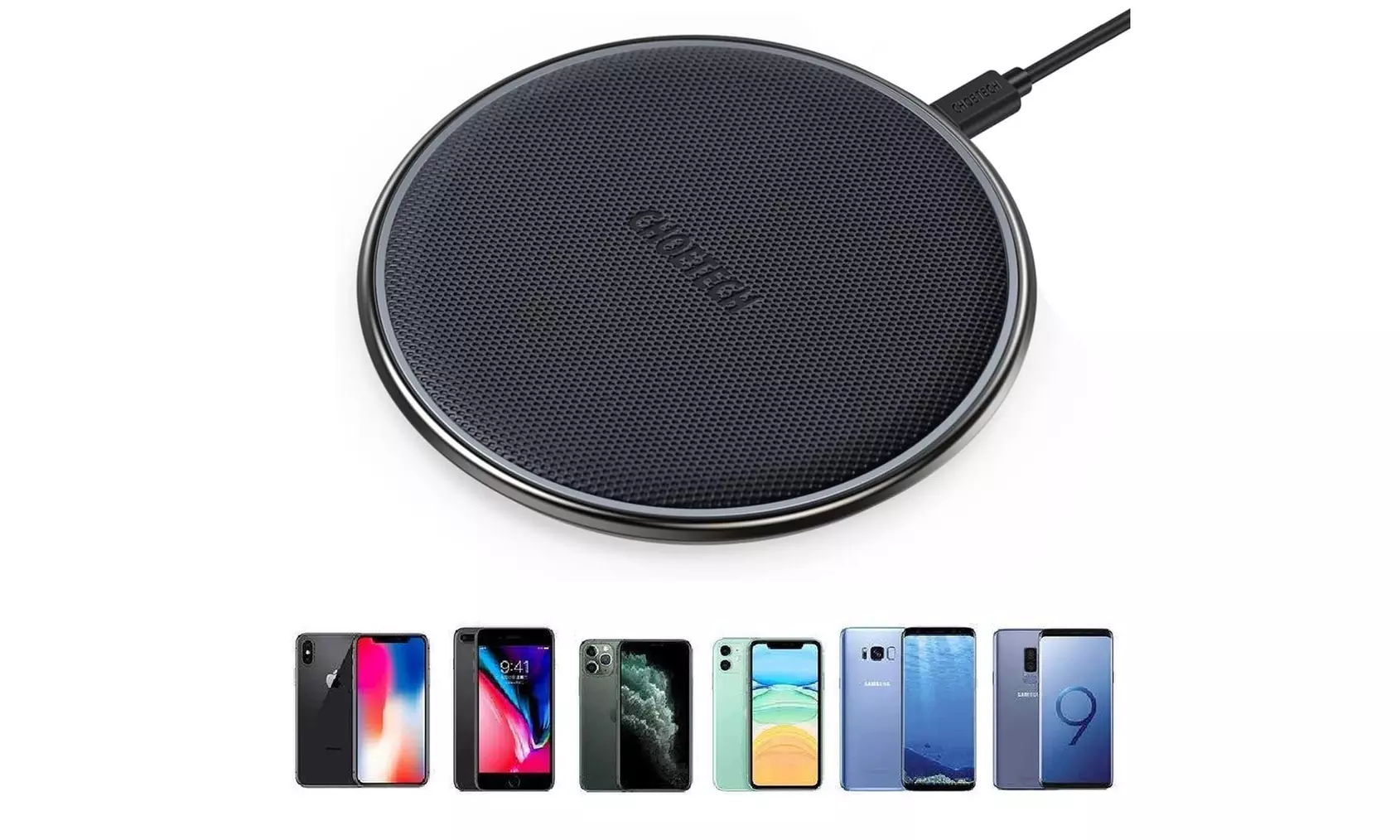 Wireless Charging Pad Slim Zinc-Alloy Fast Charger for Samsung iPhone Google LG - Primary Image