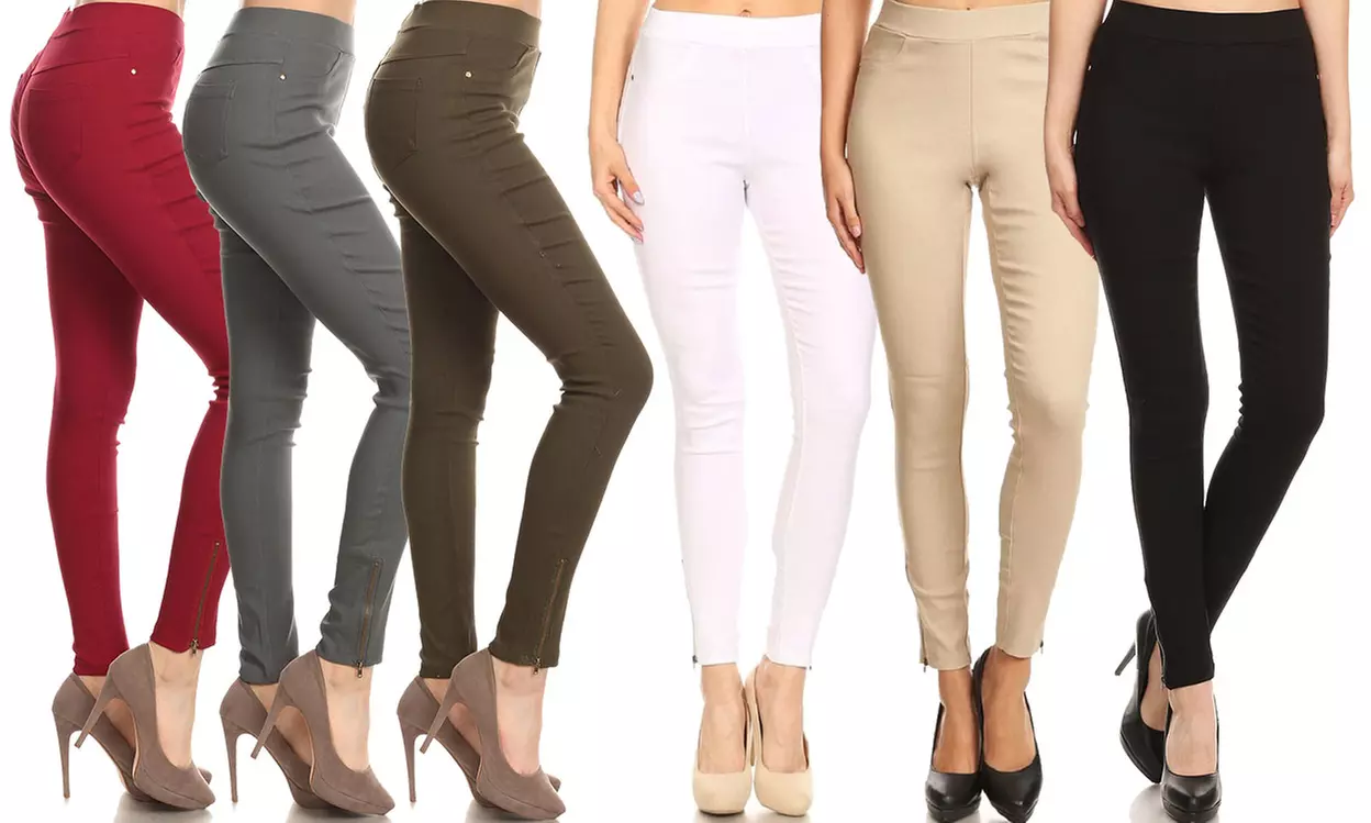 Women's Cotton-Blend Skinny Stretch Jeggings with Ankle Zips - Primary Image
