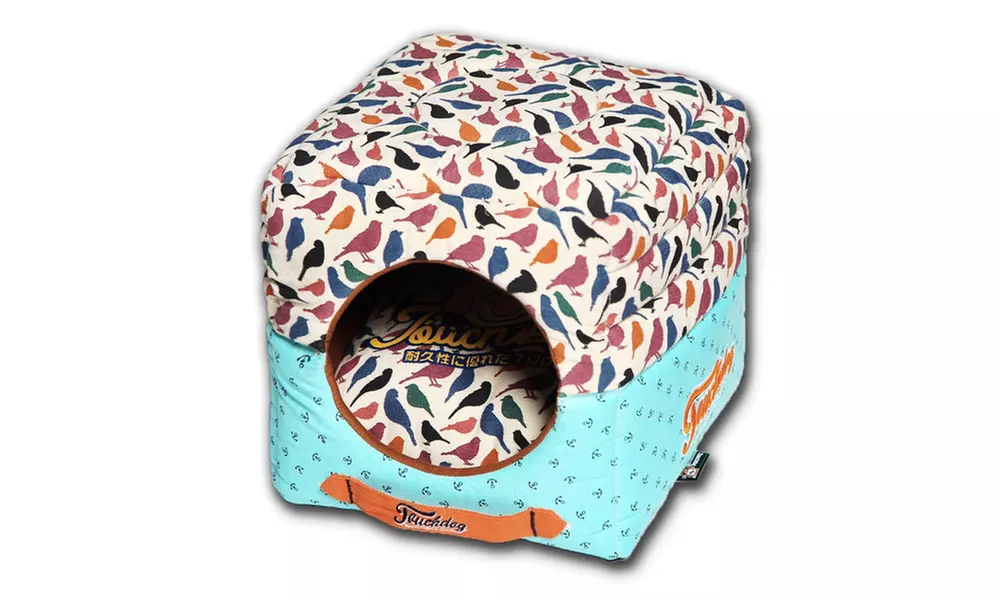 Touchdog Chirpin-Avery 2-in-1 Squared Collapsible Dog House Bed - Second Medium